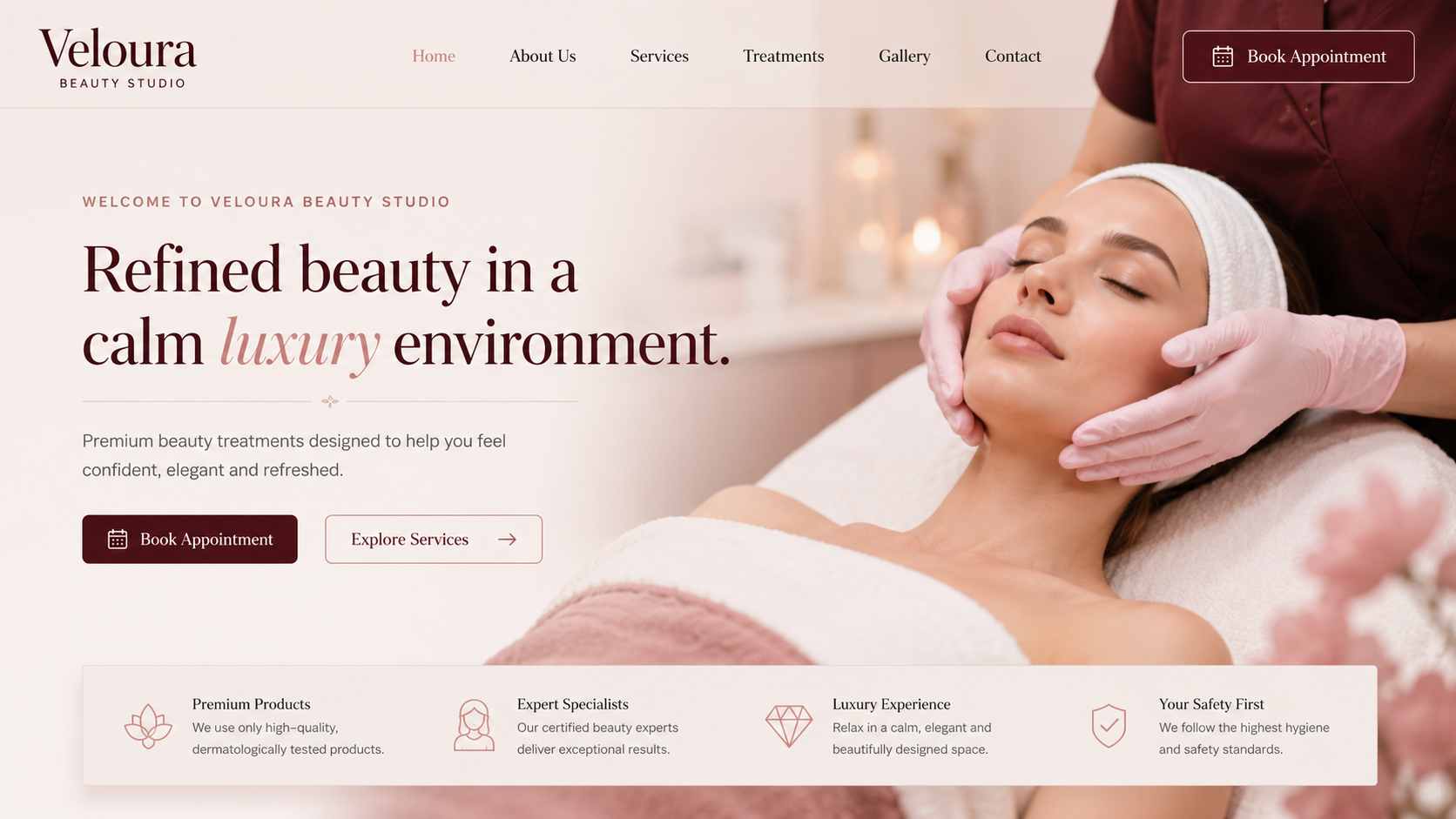 Luxury Beauty Studio website homepage preview