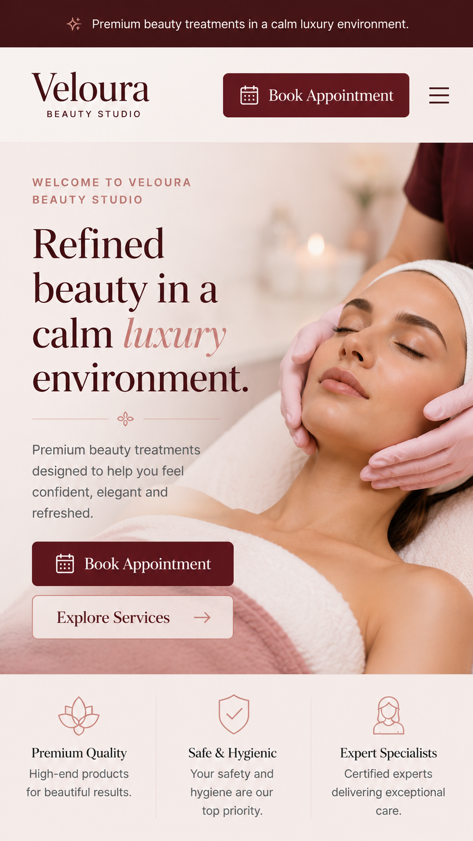 Luxury Beauty Studio mobile screen one
