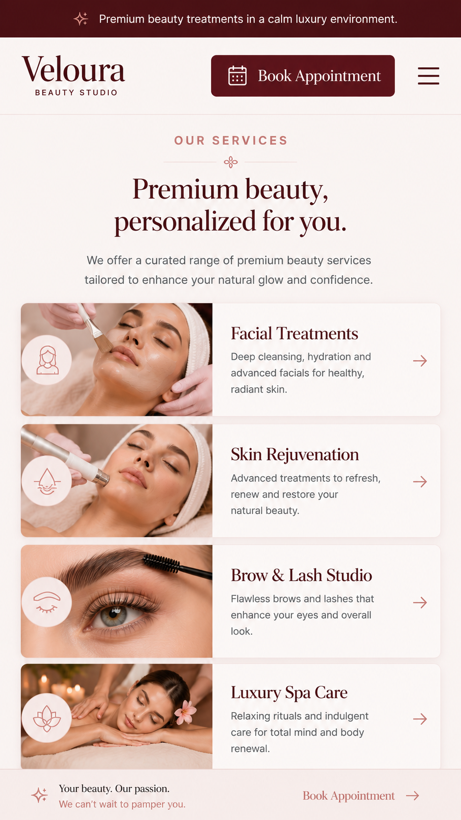 Luxury Beauty Studio mobile screen two