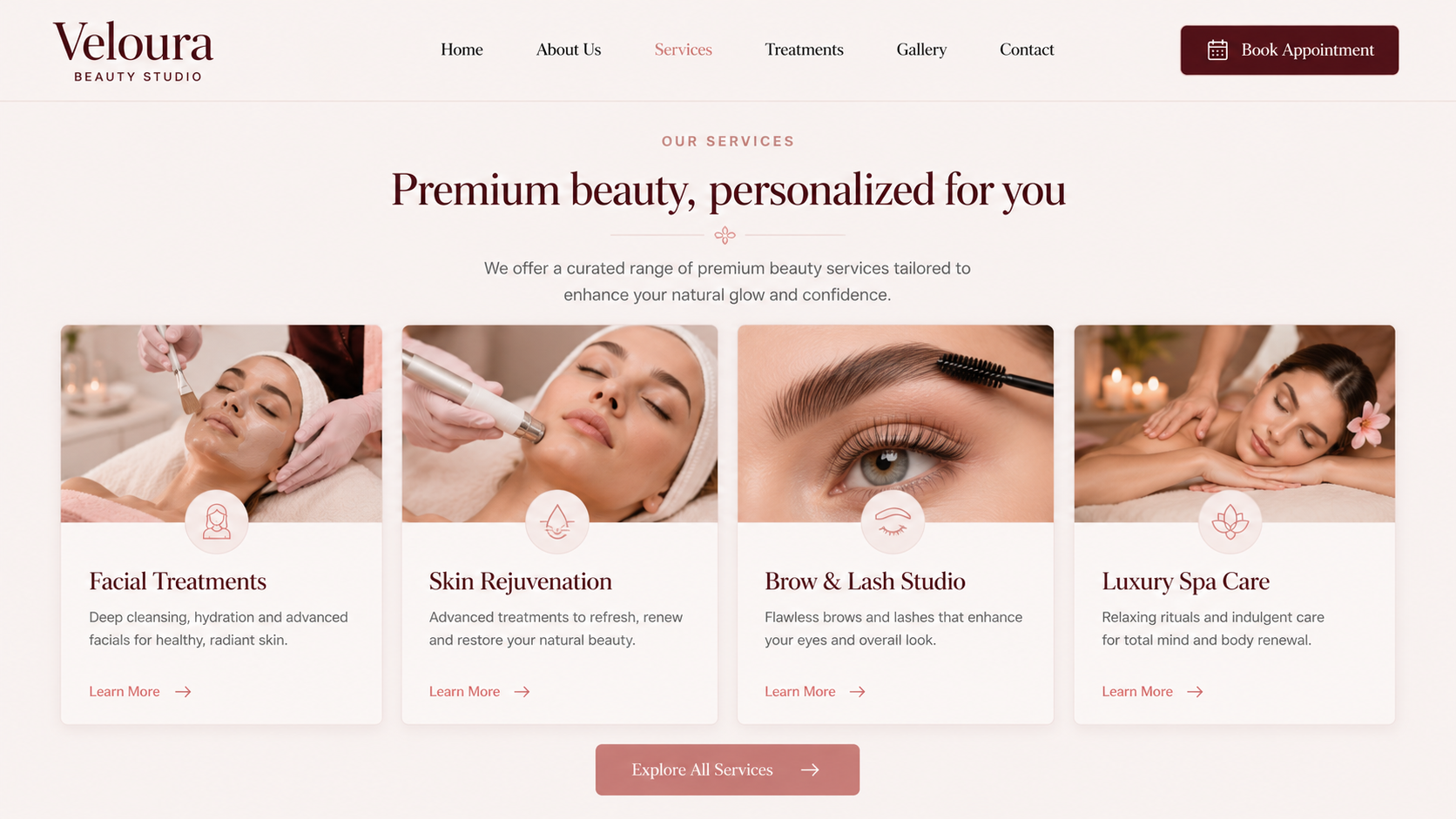 Luxury Beauty Studio services section