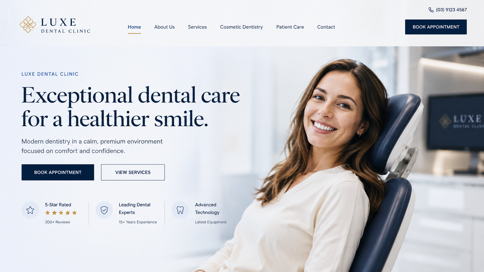 Luxury Dental Clinic website homepage preview