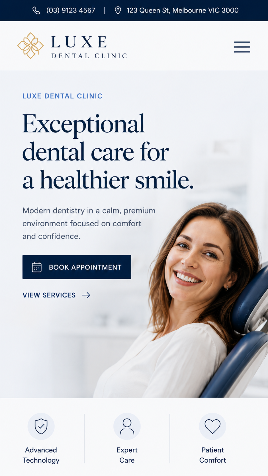 Luxury Dental Clinic mobile screen one