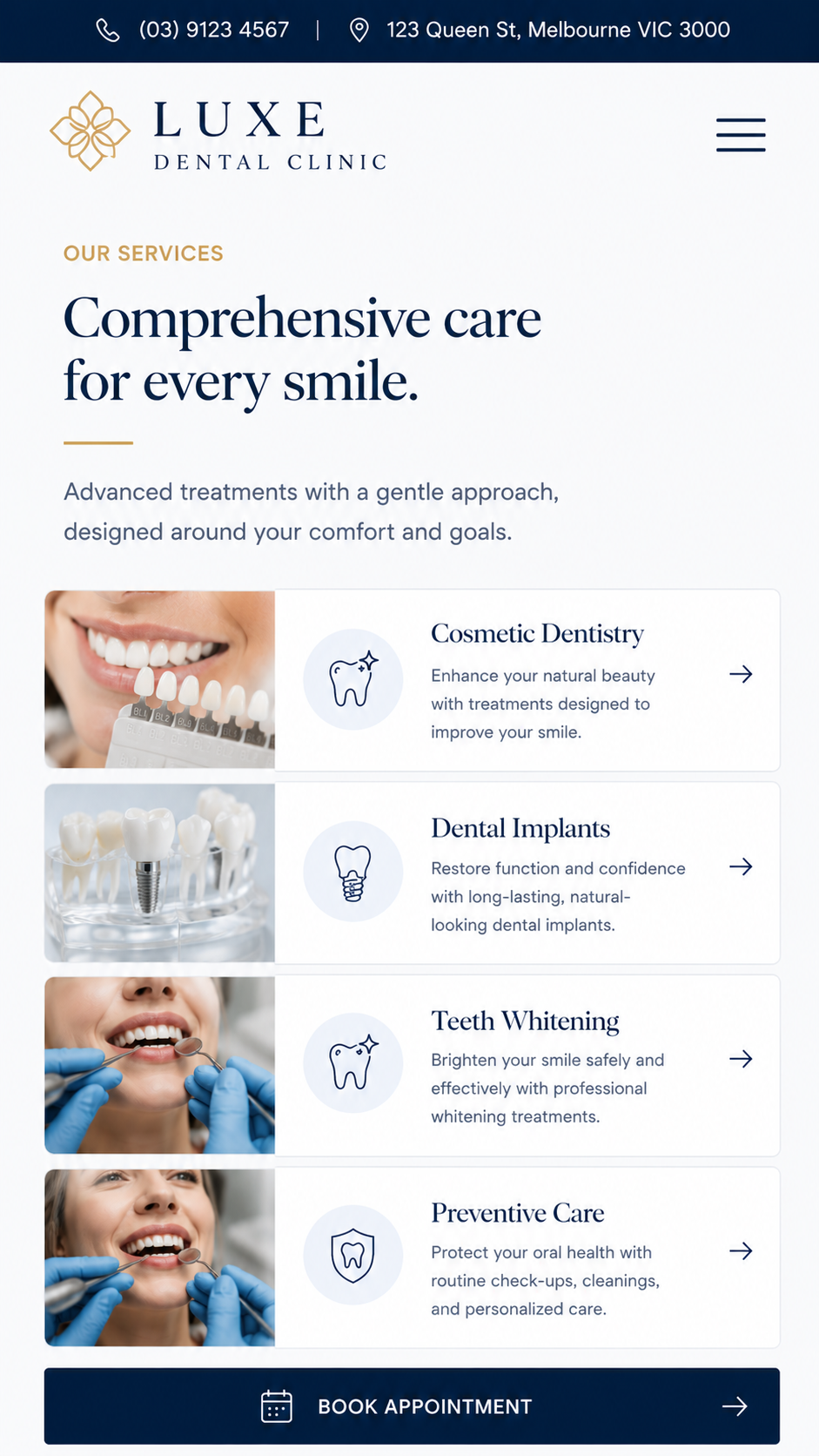 Luxury Dental Clinic mobile screen two