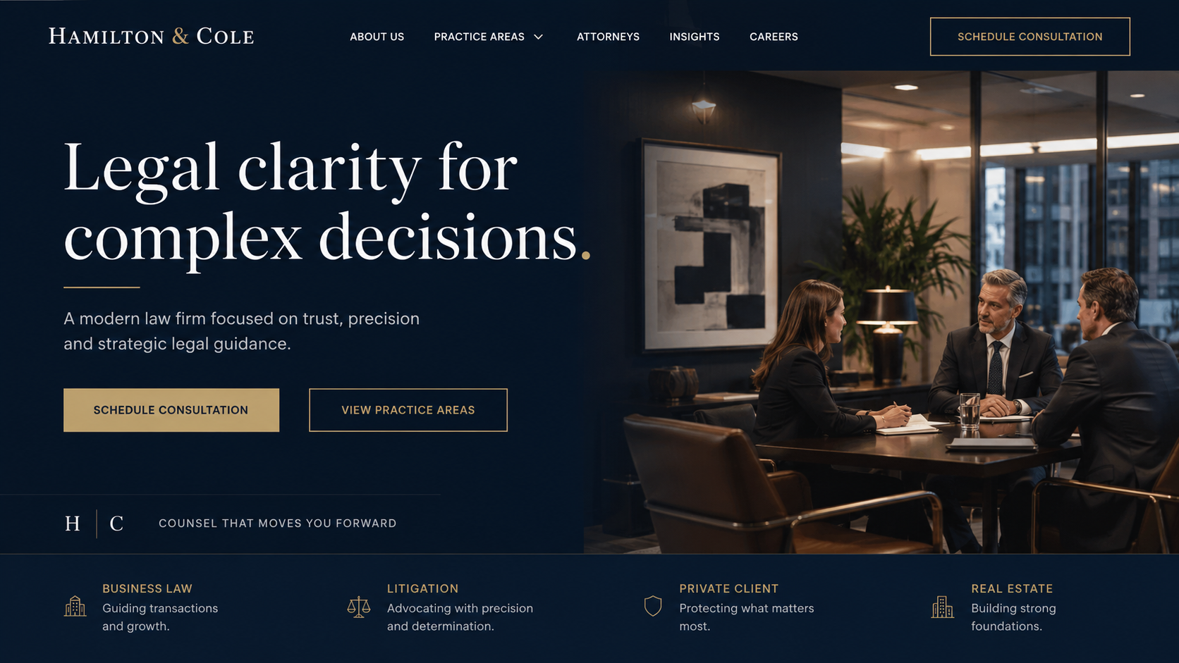 Modern Law Firm website homepage preview