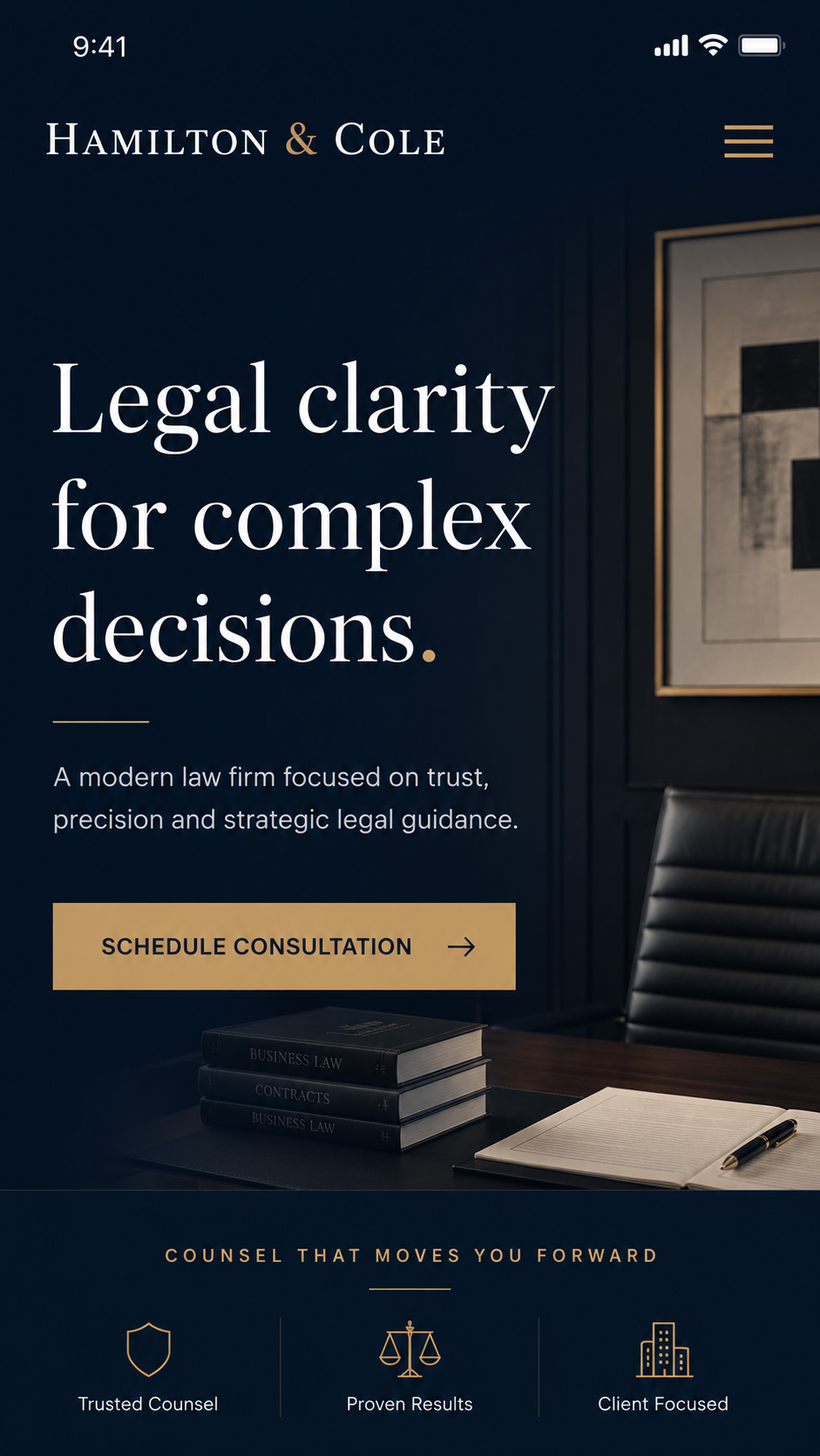 Modern Law Firm mobile screen one