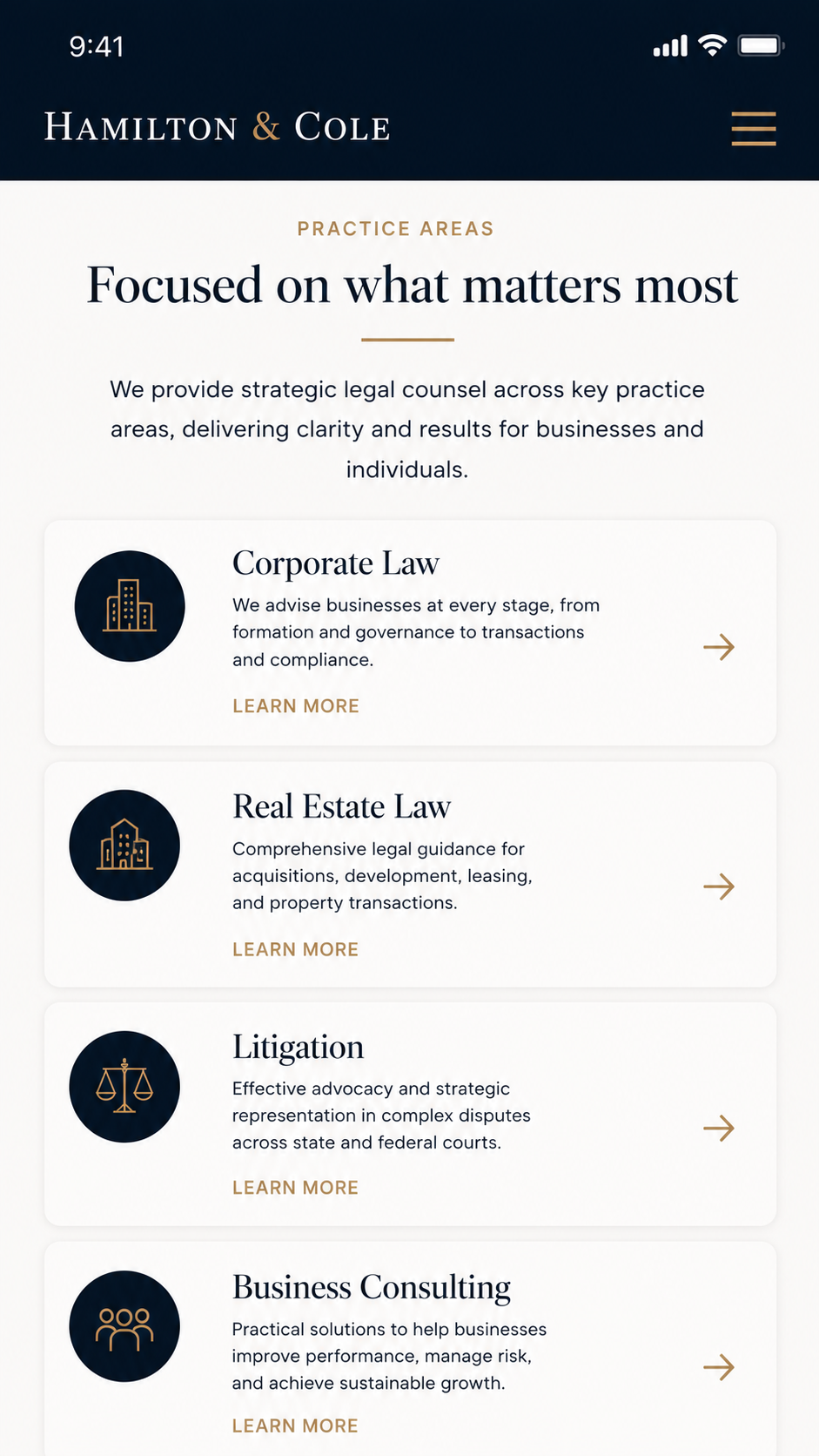 Modern Law Firm mobile screen two
